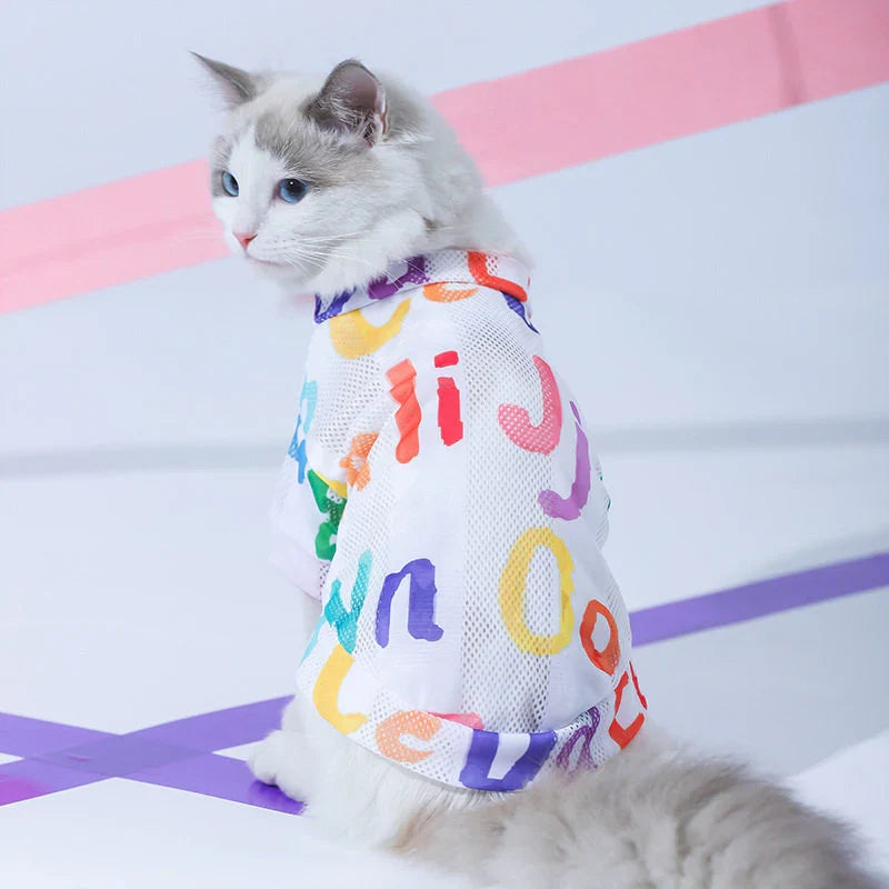 Camiseta de malla para gatos transpirable para verano, control del pelo